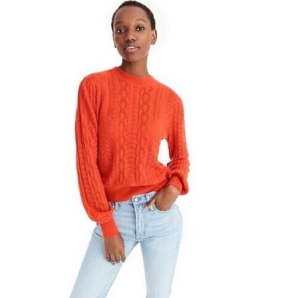 J Crew DEMYLEE Orange Mock Neck Pointelle Sweater